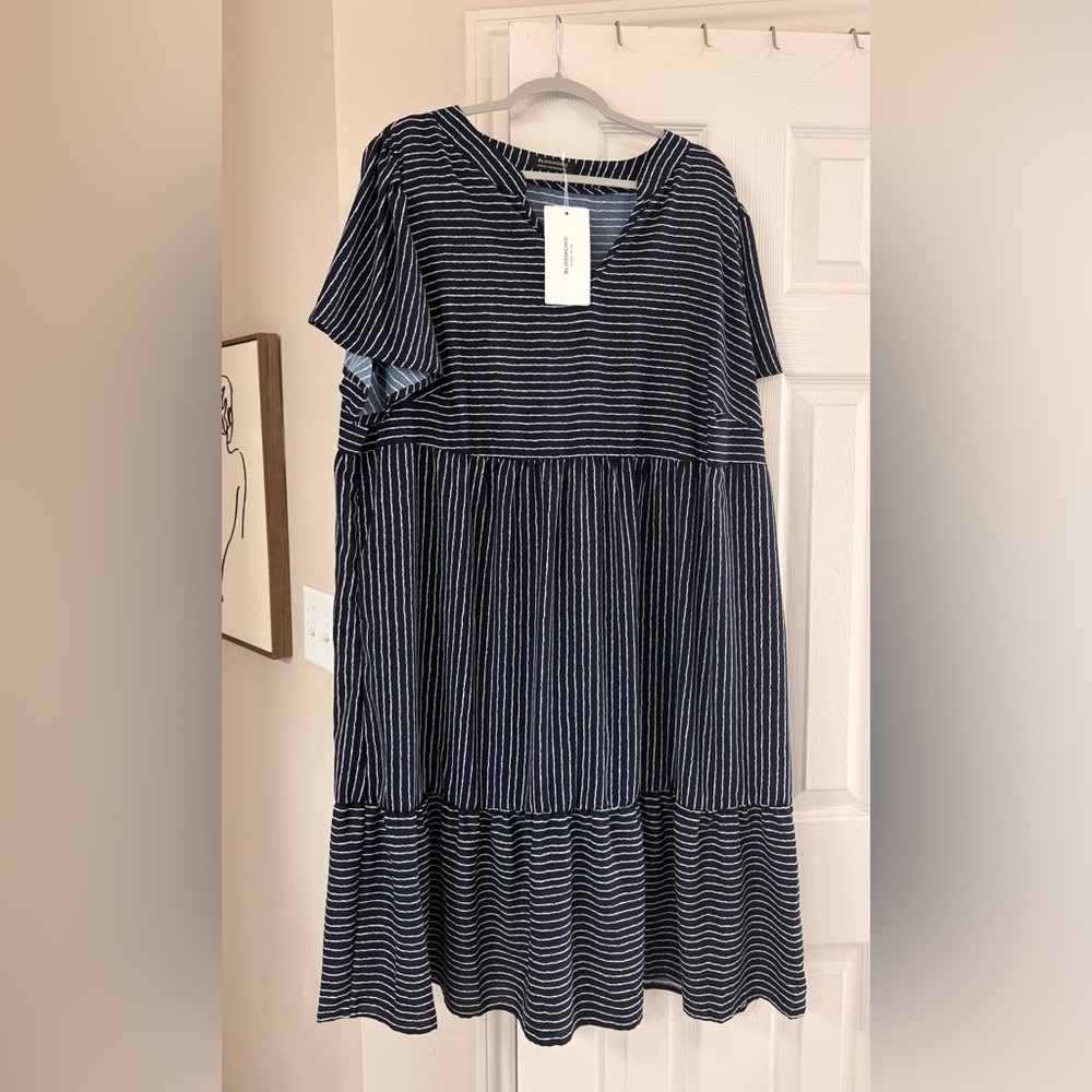 BloomChic Navy and White Striped V-Neck Dress